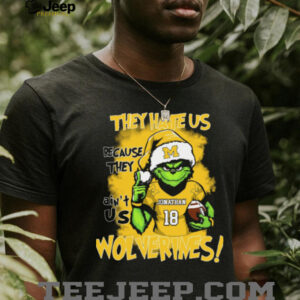 Michigan Wolverines Custom Name Grinch Holiday Tee – NCAA Football Christmas Shirt – “They Hate Us Because They Ain’t Us” Gift for Fans