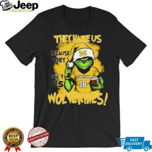 Michigan Wolverines Custom Name Grinch Holiday Tee – NCAA Football Christmas Shirt – “They Hate Us Because They Ain’t Us” Gift for Fans