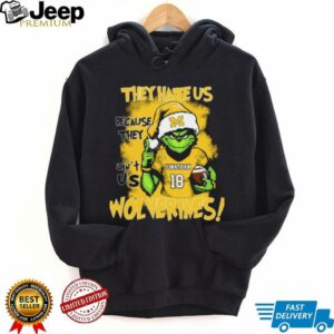 Michigan Wolverines Custom Name Grinch Holiday Tee – NCAA Football Christmas Shirt – “They Hate Us Because They Ain’t Us” Gift for Fans