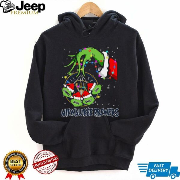 Milwaukee Brewers Grinch Christmas Lights Tee – MLB Baseball Custom Name Fan Gift Holiday Shirt