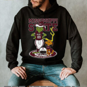 Mississippi State Bulldogs Custom Name Grinch and Dog Shirt – NCAA Football Christmas Tee – Personalized Holiday Gift for Fans