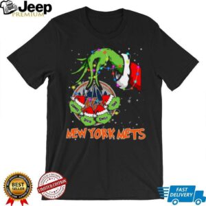 New York Mets Grinch Xmas Lights T Shirt – Custom Name MLB Fan Holiday Gift Tee for Baseball Lovers
