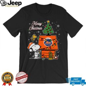 New York Mets Merry Christmas Snoopy Baby T Shirt Holiday Baseball Tee