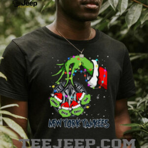 New York Yankees Grinch Xmas Lights Tee – Personalized MLB Fan Shirt – Holiday Custom Name Baseball Gift