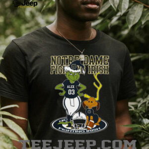Notre Dame Fighting Irish Grinch with Dog Shirt – Custom Name NCAA Football Tee – Holiday Outfit & Personalized Gift for Fans