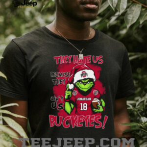 Ohio State Buckeyes Custom Name Grinch Xmas Shirt – NCAA Football Fan Tee – “They Hate Us Because They Ain’t Us” Funny Holiday Outfit