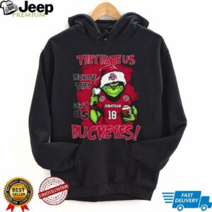 Ohio State Buckeyes Custom Name Grinch Xmas Shirt – NCAA Football Fan Tee – “They Hate Us Because They Ain’t Us” Funny Holiday Outfit