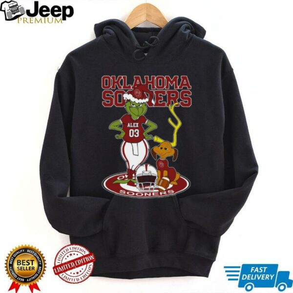 Oklahoma Sooners Grinch and Dog Holiday Shirt – Custom Name NCAA Football Tee – Personalized Christmas Gift & Game Day Wear