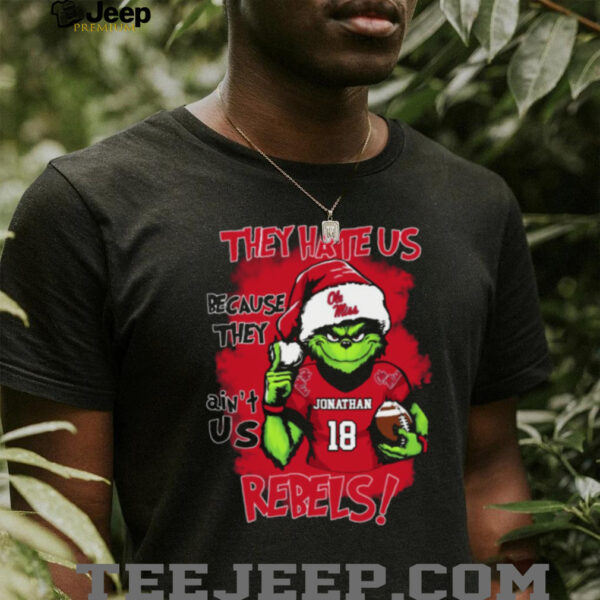 Ole Miss Rebels Custom Name Grinch Holiday Tee – NCAA Football Christmas Shirt – Funny Gift “They Hate Us Because They Ain’t Us”