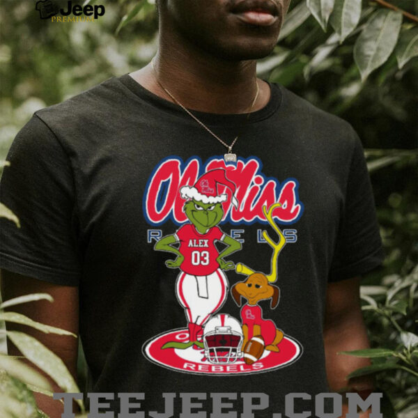 Ole Miss Rebels Grinch with Dog Holiday Tee – Custom Name NCAA Football Shirt – Personalized Christmas Gift & Fan Game Day Outfit