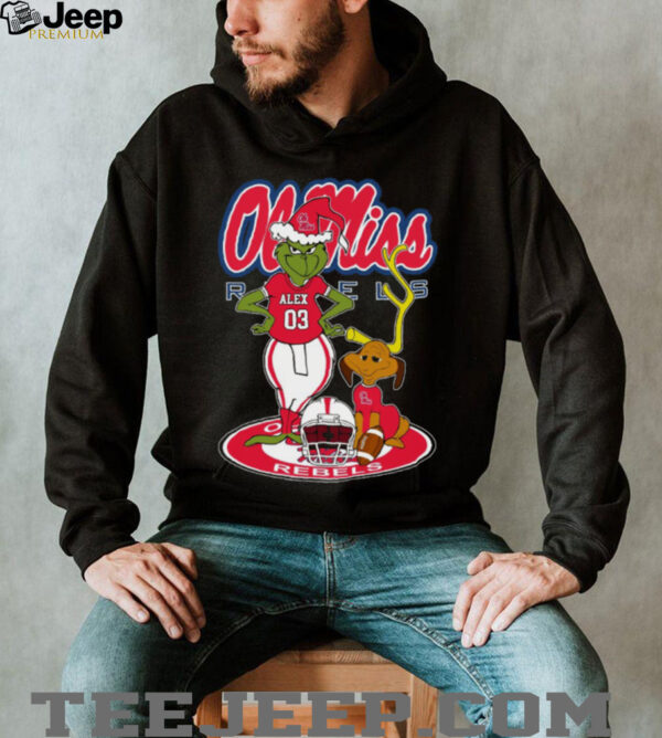 Ole Miss Rebels Grinch with Dog Holiday Tee – Custom Name NCAA Football Shirt – Personalized Christmas Gift & Fan Game Day Outfit