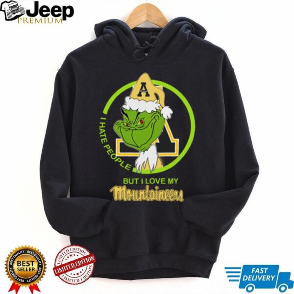 I Hate People But I Love My Appalachian State Mountaineer Grinch With Santa Hat Football Christmas Gift Shirt