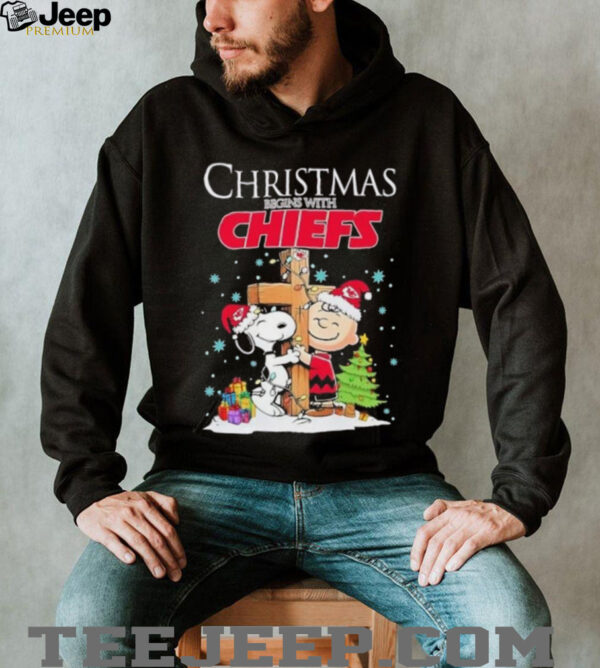 Peanuts Snoopy and Charlie Brown Christmas begins with Kansas City Chiefs shirt
