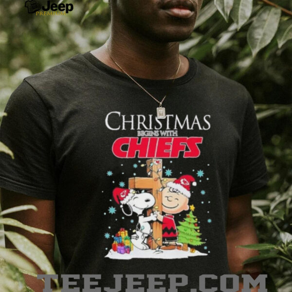 Peanuts Snoopy and Charlie Brown Christmas begins with Kansas City Chiefs shirt