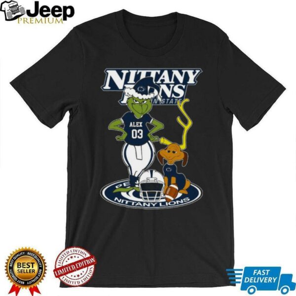 Penn State Nittany Lions NCAA Football Grinch and Dog Shirt – Custom Name Fan Tee – Personalized Game Day & Holiday Gift