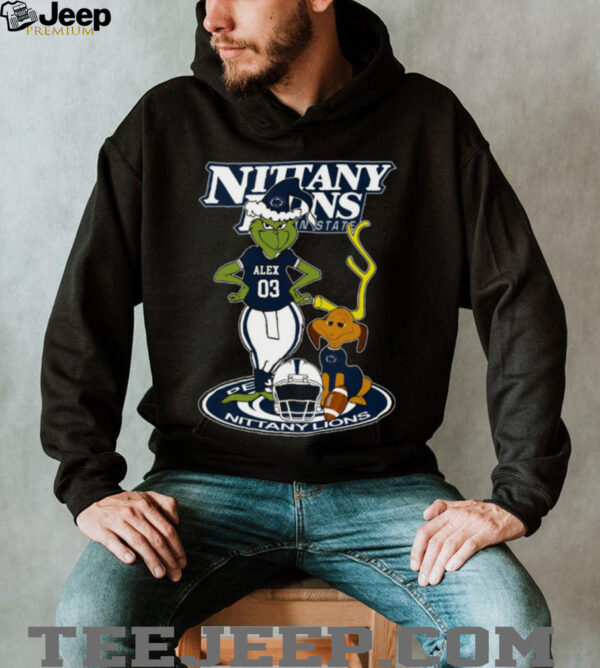 Penn State Nittany Lions NCAA Football Grinch and Dog Shirt – Custom Name Fan Tee – Personalized Game Day & Holiday Gift