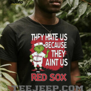Personalized Boston Red Sox Grinch Christmas Tee, Funny Santa Baseball Shirt with Quote They Hate Us Ain’t Us, MLB Gift