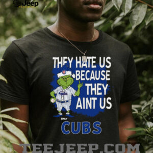 Personalized Chicago Cubs Grinch Santa Tee, Funny Christmas Baseball Shirt with Quote They Hate Us Ain’t Us, MLB Gift Idea
