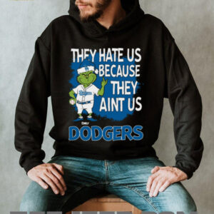 Personalized Los Angeles Dodgers Christmas Tee, Grinch Santa Baseball Shirt with Quote They Hate Us Ain’t Us, Funny MLB Gift