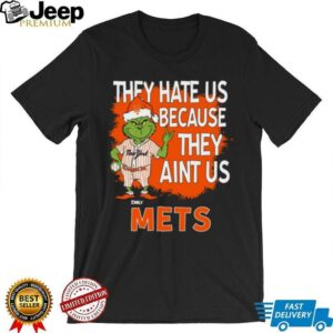 Personalized New York Mets Christmas Shirt, Grinch Santa Baseball Tee with Quote They Hate Us Ain’t Us, MLB Gift Idea