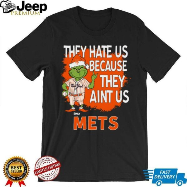 Personalized New York Mets Christmas Shirt, Grinch Santa Baseball Tee with Quote They Hate Us Ain’t Us, MLB Gift Idea