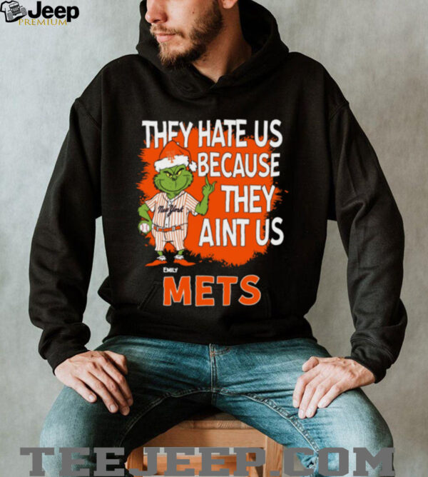 Personalized New York Mets Christmas Shirt, Grinch Santa Baseball Tee with Quote They Hate Us Ain’t Us, MLB Gift Idea
