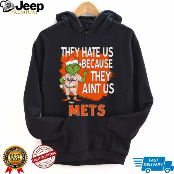 Personalized New York Mets Christmas Shirt, Grinch Santa Baseball Tee with Quote They Hate Us Ain’t Us, MLB Gift Idea