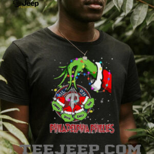 Philadelphia Phillies Grinch Christmas Lights Shirt – Personalized MLB Baseball Fan Tee with Custom Name