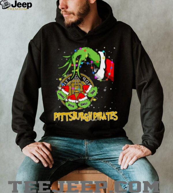 Pittsburgh Pirates Personalized Grinch Xmas Lights Shirt – Custom Name MLB Fan Holiday Baseball Tee