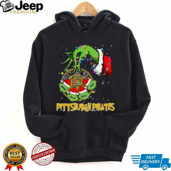 Pittsburgh Pirates Personalized Grinch Xmas Lights Shirt – Custom Name MLB Fan Holiday Baseball Tee