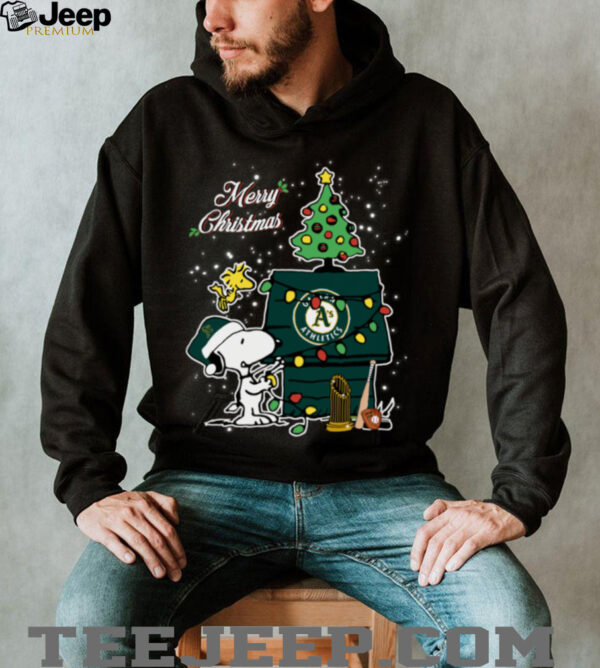 Oakland Athletics Merry Christmas With Snoopy Baby T Shirt
