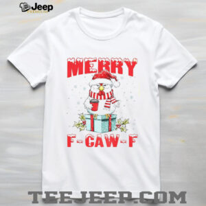 Rooster meme Santa hat Merry F Caw F Merry Christmas shirt
