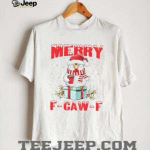 Rooster meme Santa hat Merry F Caw F Merry Christmas shirt