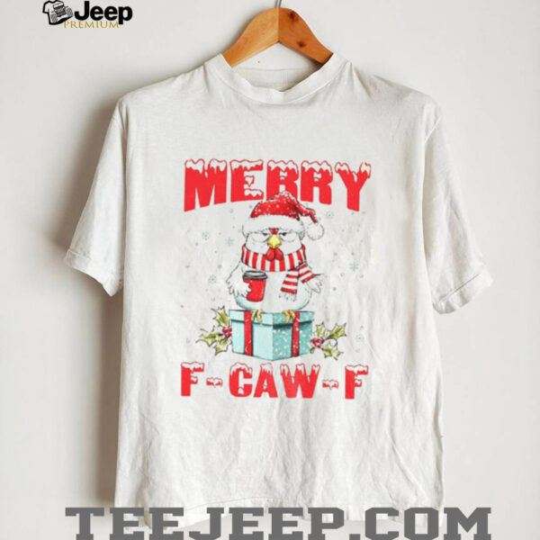 Rooster meme Santa hat Merry F Caw F Merry Christmas shirt