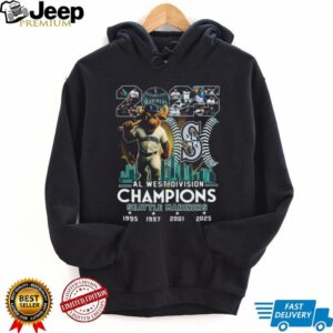 Seattle Mariners Champions AL West 2025 Mascot Skyline City Logo T Shirt