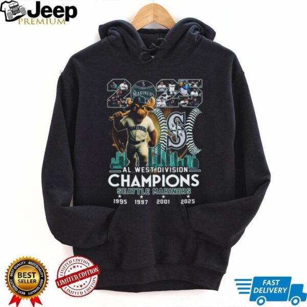 Seattle Mariners Champions AL West 2025 Mascot Skyline City Logo T Shirt