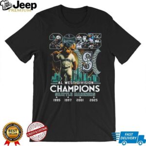 Seattle Mariners Champions AL West 2025 Mascot Skyline City Logo T Shirt