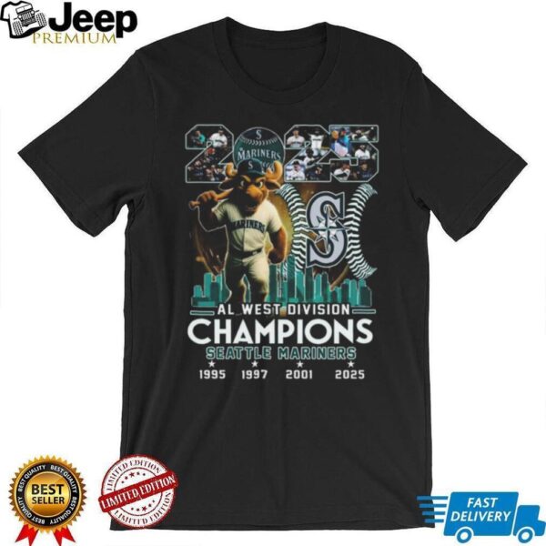 Seattle Mariners Champions AL West 2025 Mascot Skyline City Logo T Shirt