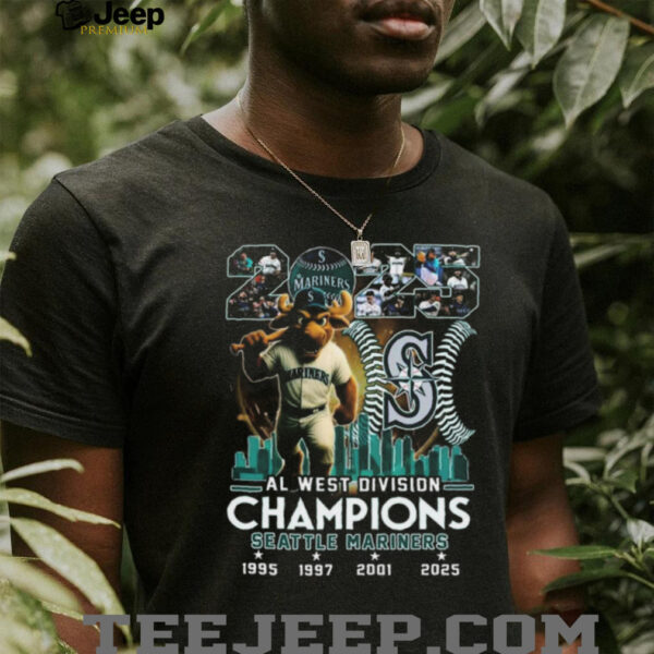 Seattle Mariners Champions AL West 2025 Mascot Skyline City Logo T Shirt