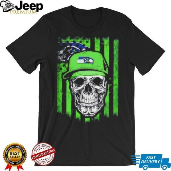 Seattle Seahawks Football Skull Us Flag T Shirt