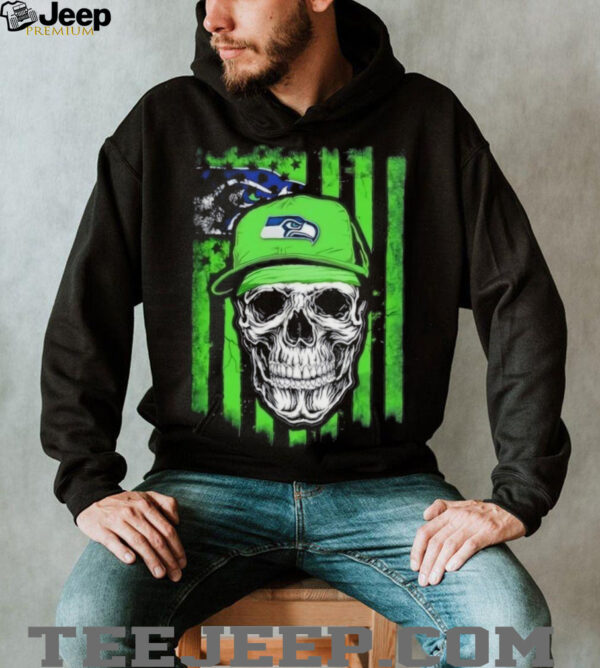 Seattle Seahawks Football Skull Us Flag T Shirt
