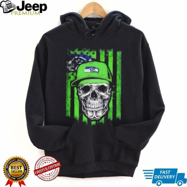 Seattle Seahawks Football Skull Us Flag T Shirt