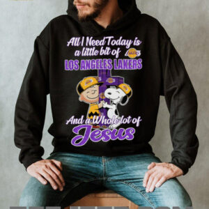 Snoopy And Charlie Brown All I Need Today Is A Little Bit Of Los Angeles Lakers And A Whole Lot Of Jesus Hoodie