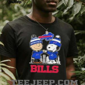 Snoopy And Charlie Brown Buffalo Bills Football Skyline Cartoon Mashup T Shirt
