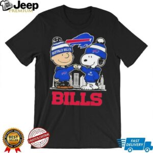 Snoopy And Charlie Brown Buffalo Bills Football Skyline Cartoon Mashup T Shirt