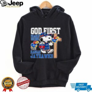 Snoopy God First, Family Second, Then Kansas Jayhawks T Shirt