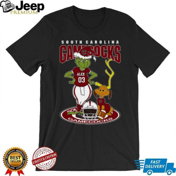 South Carolina Gamecocks Grinch and Dog Tee – Custom Name NCAA Football Shirt – Funny Holiday Gift & Game Day Fan Outfit