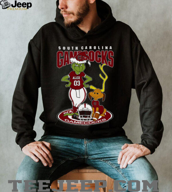 South Carolina Gamecocks Grinch and Dog Tee – Custom Name NCAA Football Shirt – Funny Holiday Gift & Game Day Fan Outfit