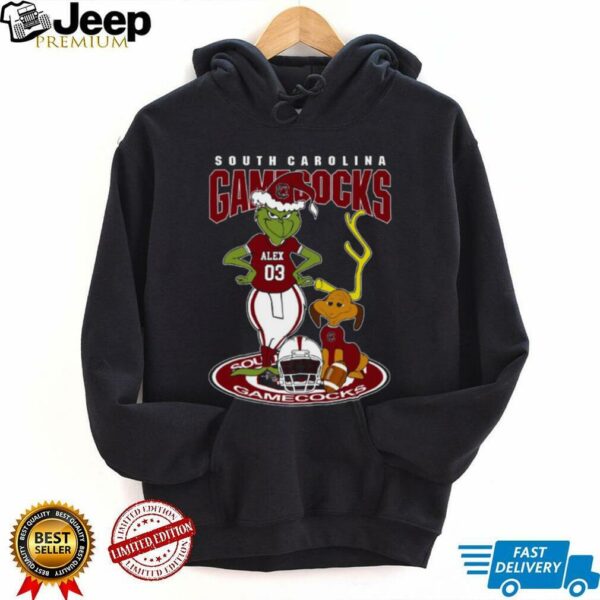 South Carolina Gamecocks Grinch and Dog Tee – Custom Name NCAA Football Shirt – Funny Holiday Gift & Game Day Fan Outfit