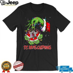 St. Louis Cardinals Grinch Holiday Lights Tee – Custom Name MLB Baseball Fan Shirt Personalized Gift